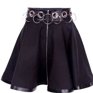 ALTgirl Grunge/ Biker Skirt, Black with faux leather trim, chrome accents, Sz M